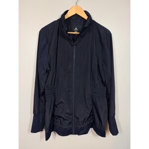 Apana Windbreaker Jacket Women XL Navy Blue Cinched Waist Travel Classic